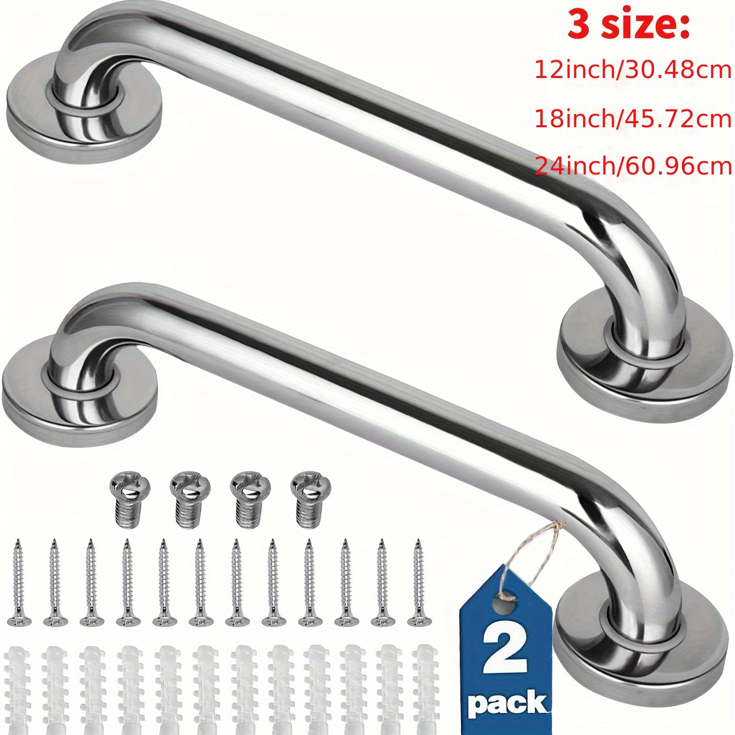 

2-pack Stainless Steel Grab Bars For Bathroom - Polished , Anti-slip Shower Safety Handle For Seniors, Elderly - Heavy Duty Handicap Bathtub Assist Rail