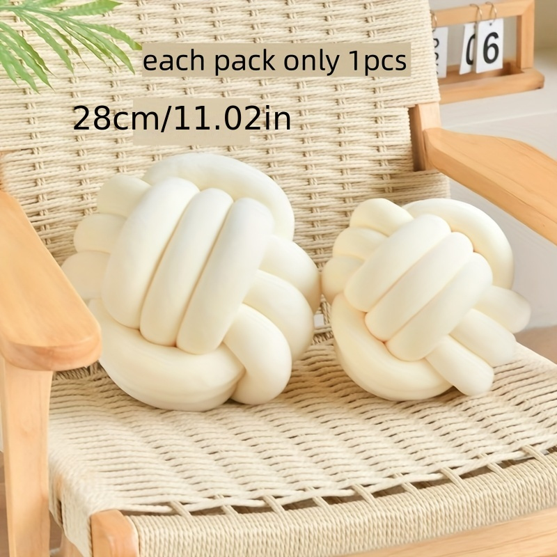 Image of Art Decor Knot Ball Throw Pillow Handmade Soft Velvet Big Cushion Modern & Cozy Decorative Christmas Cushion For Home Sofa White