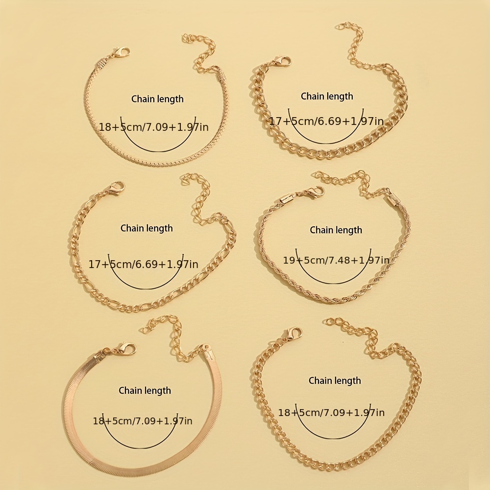 6pcs Stylish Golden Cuban Chain Link Bracelets
