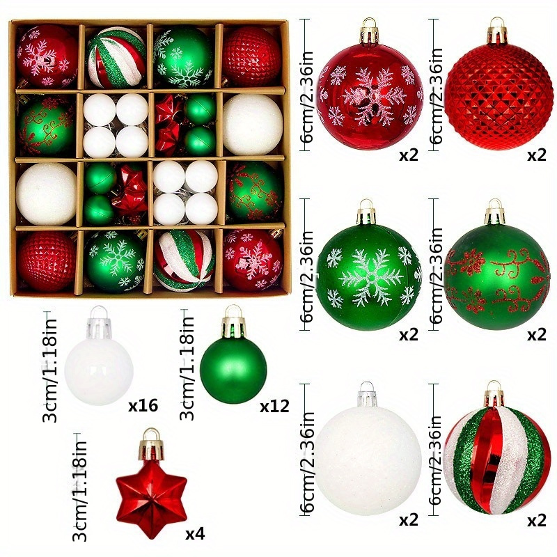 

44pcs Shatterproof Christmas Tree Ornaments Set - Red, Balls With Hanging Loops For Holiday Decor (3 Sizes)