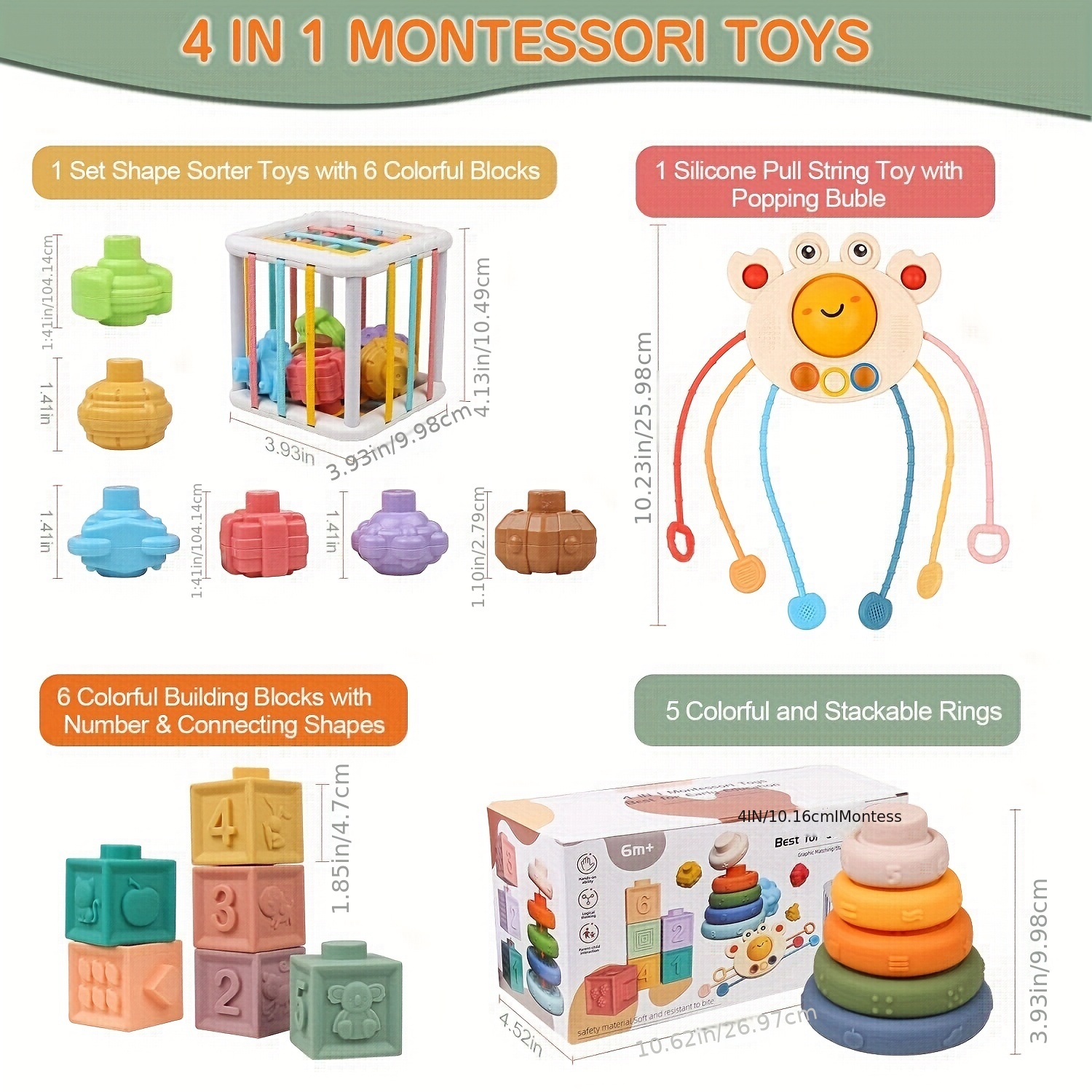 2-in-1 Montessori 6 Bin Colourful Toy Storage Unit