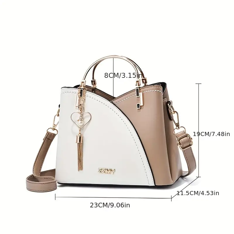 color contrast handbags fashion top ring satchel purse tassel decor crossbody bag for women details 9