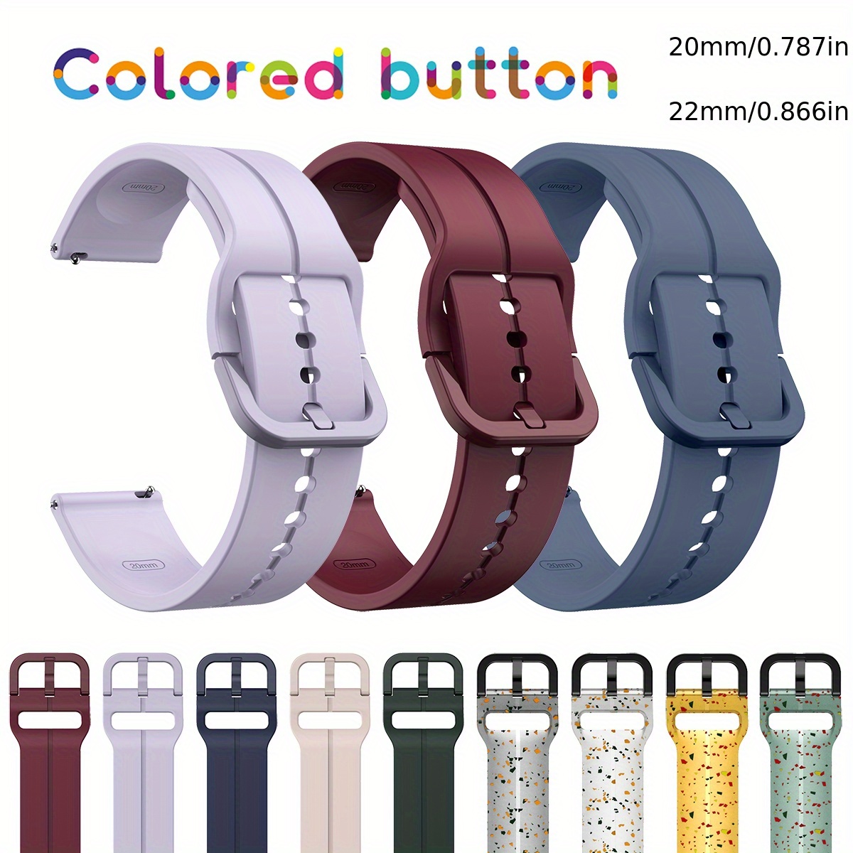 20Mm/22Mm Interface, Breathable Silicone Sports Strap for Watch 7 FE/6/5/4 Minimalist Vertical Lines Colorful Buckle Design