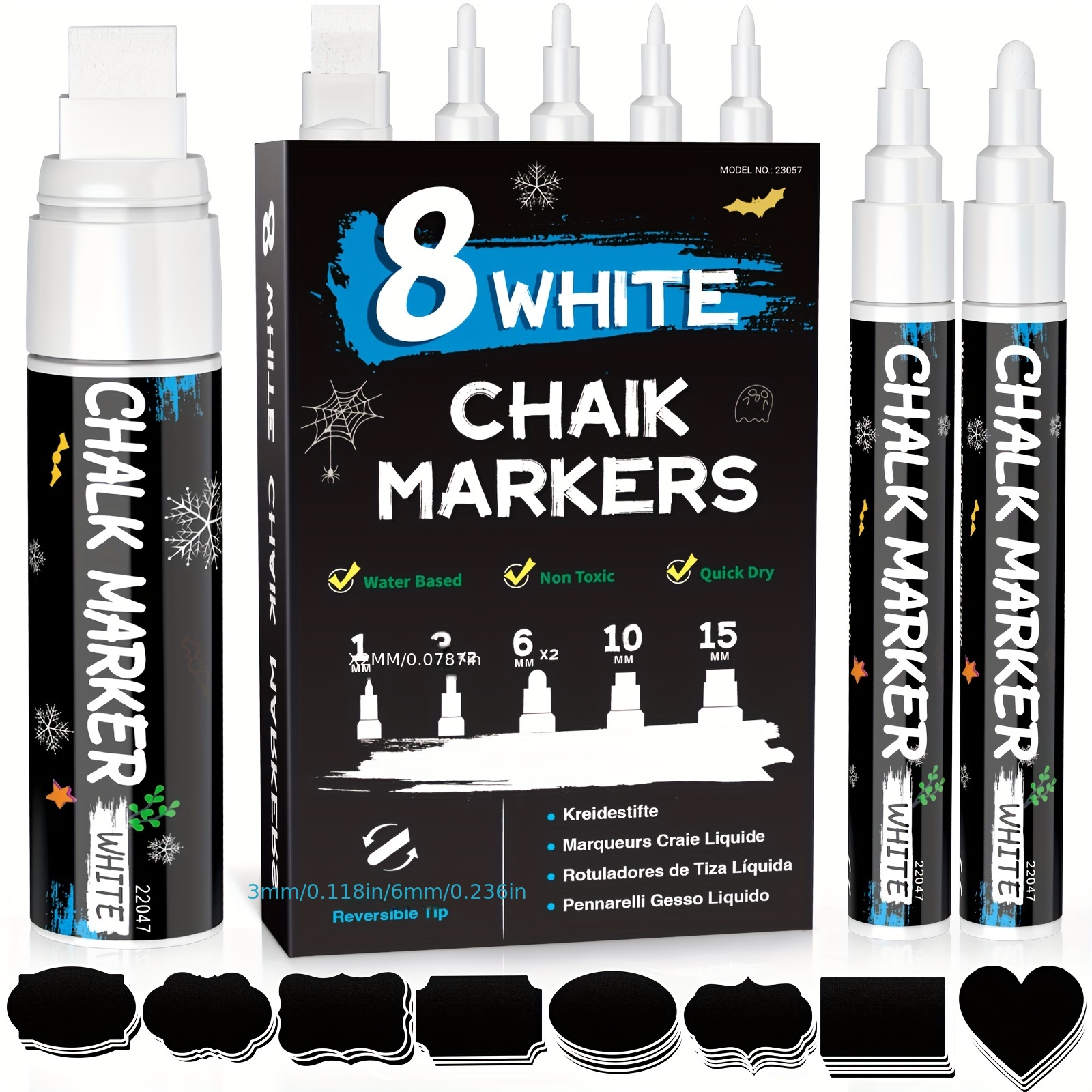 Liquid Chalk Markers, 8Pcs, 6Mm,White, Dual Tip, Chalkboard