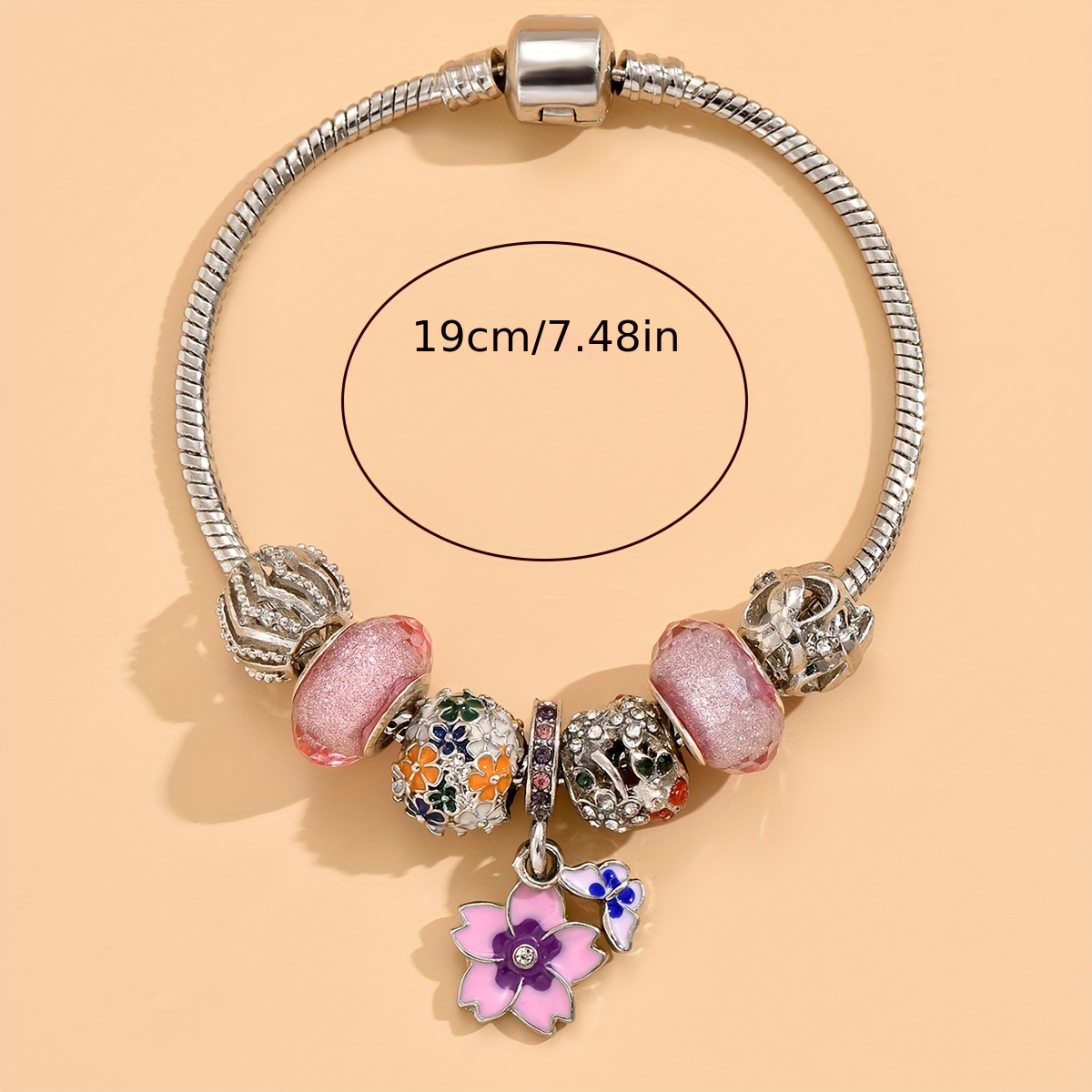 Pink Flower Charm Bracelet
