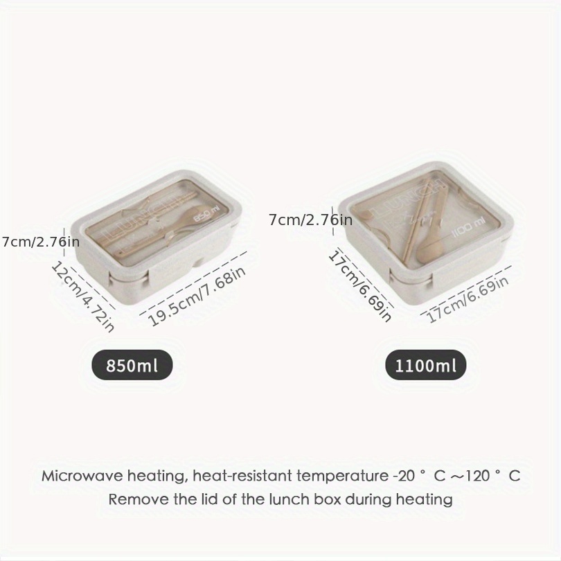 1 set insulated lunch box with tableware for office workers square divided wheat straw microwave oven bento box with   leakproof food container home kitchen supplies for teenagers and workers for back school classroom details 17