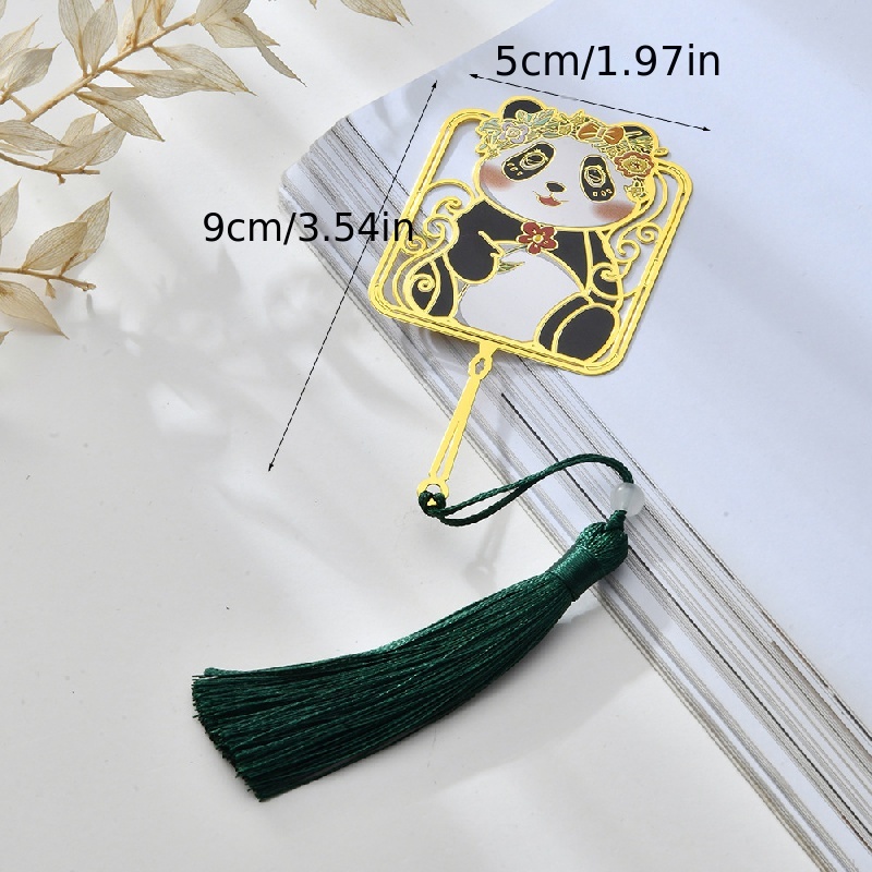 Panda Metal Bookmarks, Fan Shaped Panda Metal Bookmark with Tassel