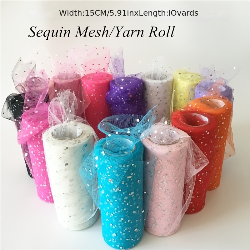 6'' 10YD Glitter Tulle Roll Tutu Fabric Skirt Wedding Craft Mesh Decoration  DIY