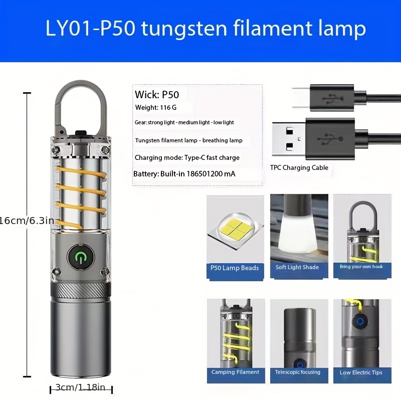 Zoom Led Tungsten Wire Atmosphere Camping Light Outdoor Work - Temu