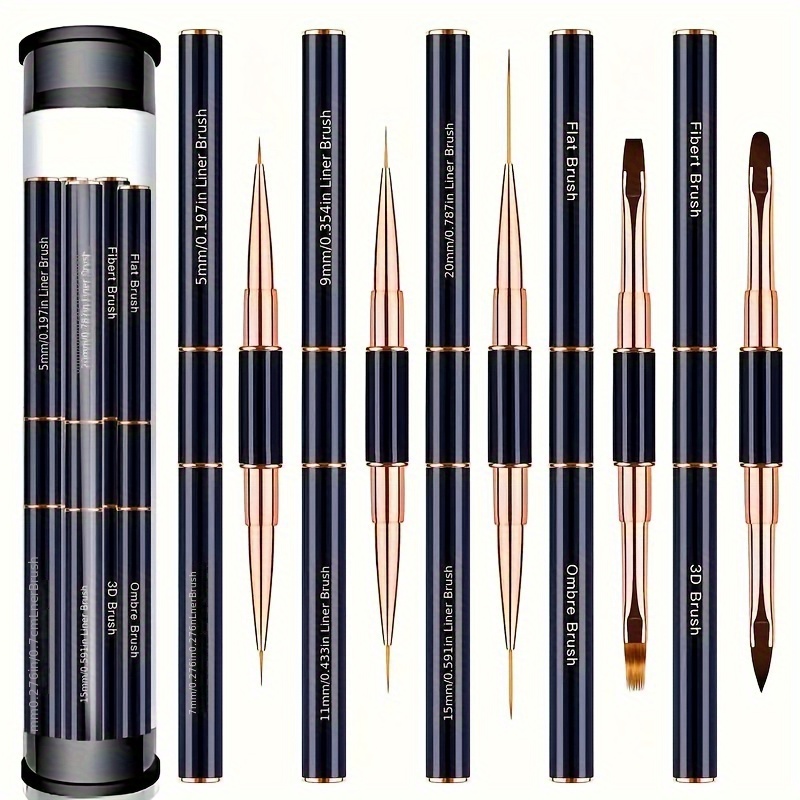 

Set de 5 stylos à double extrémité pour nail art, pinceaux à gel UV 2 en 1 avec liner fin et pinceau coudé, outils de manucure hypoallergéniques avec capuchons pour une utilisation en salon