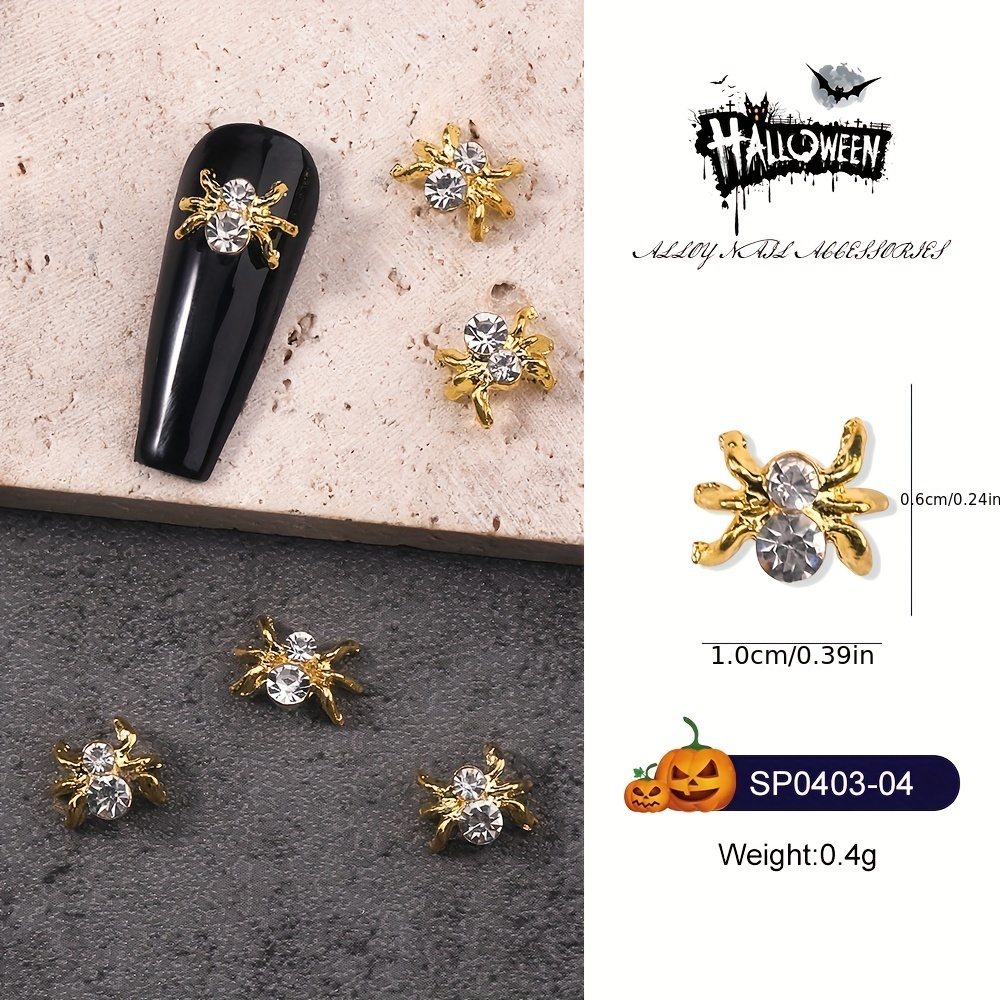 Halloween Spider Nail Art Charms With Rhinestones/pearls,3d Alloy Nail Gem  Accessories,nail Art Jewelry For Diy Or Nail Salons - Temu