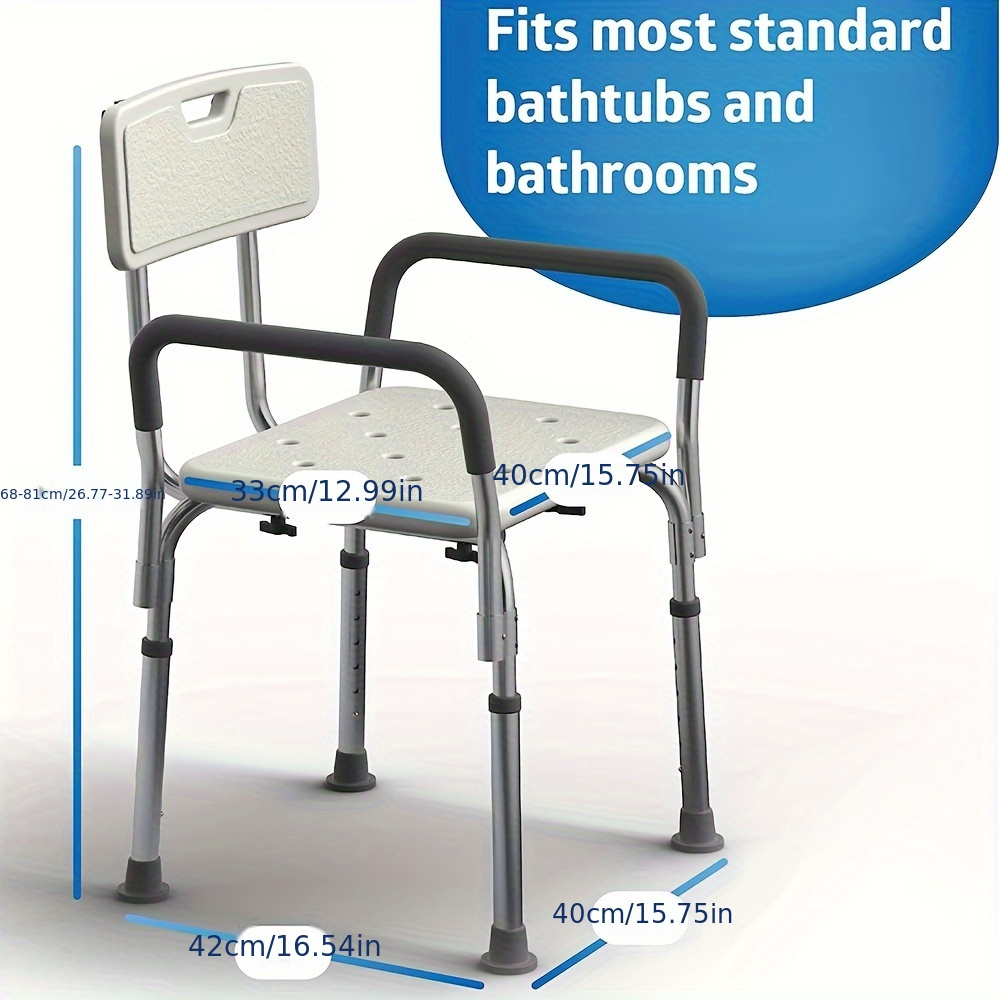 Adjustable Medical Shower Aluminium Aid Chair Bathtub Bath Seat Stool Arms Back