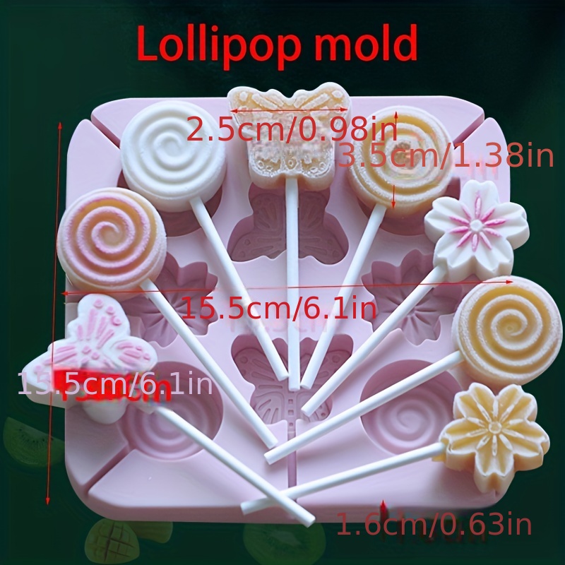5 Cavity Silicone Lollipop Molds Hard Candy Chocolate Lollipop Moulds  Suitable for Jelly, Ice Pop Maker with 50 Lollipop Sticks
