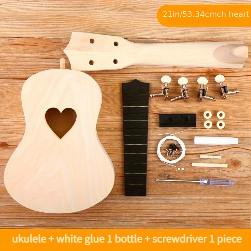 Kit Ukulélé En Bois à Monter Soi-même - 21 Pouces, 4 Cordes, Pour Débutants, Enfants Et Adultes