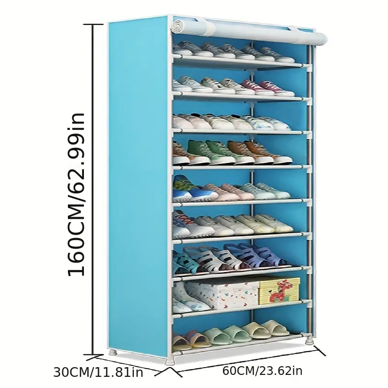 9 Tier Dustproof Shoe Rack With Fabric Cover - Organize Your Shoes