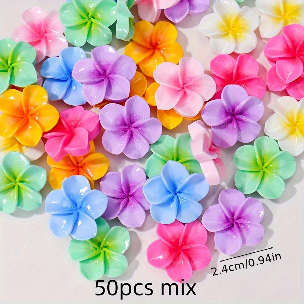 TEMU 50 Mixed Color Flower Plumeria Flat-back Resin Charms For Diy Cream Glue Crafts, Phone Case, Shoe , Hair Clip, Earring Decoration Accessories