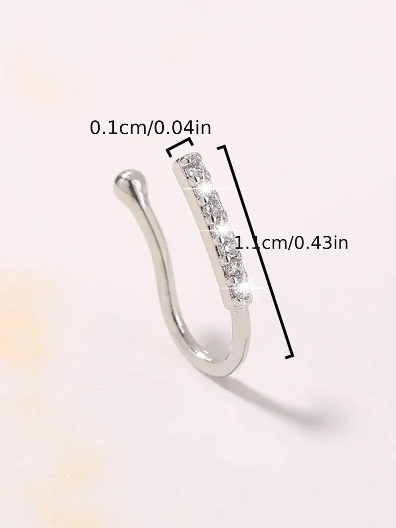 U Shape Minimalist Fake Nose Ring Inlaid Shiny Zircon Fake Body Cartilage Accessories Copper Nose Clip For Unisex
