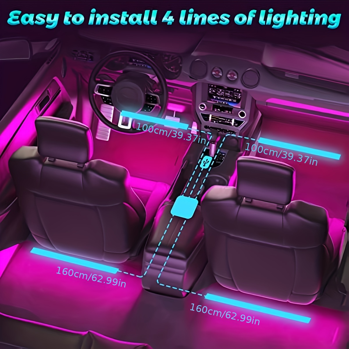 Winzwon Car Led Lights Interior 4 Pcs 48 Led Strip Light for Car