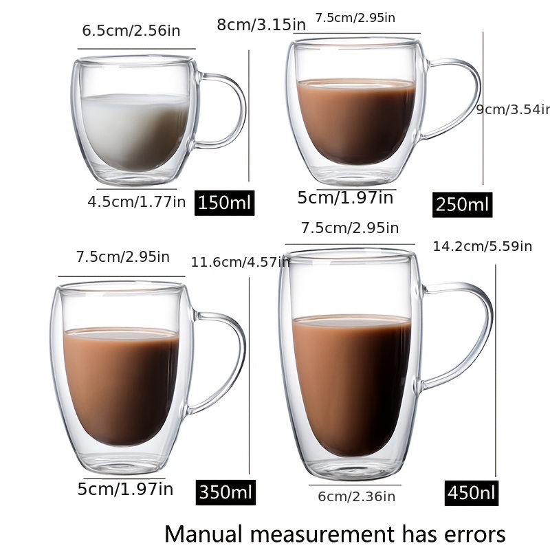 1pc 150ml Double Walled Glass Coffee Cup With Handle And