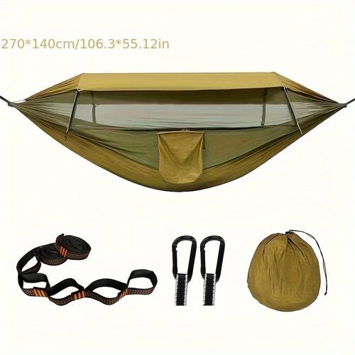 anti mosquito sunshade hammock with built in mosquito net memory steel automatic for easy setup lightweight nylon material fits in backpacks 440lb capacity suitable for solo or dual use camping and travel