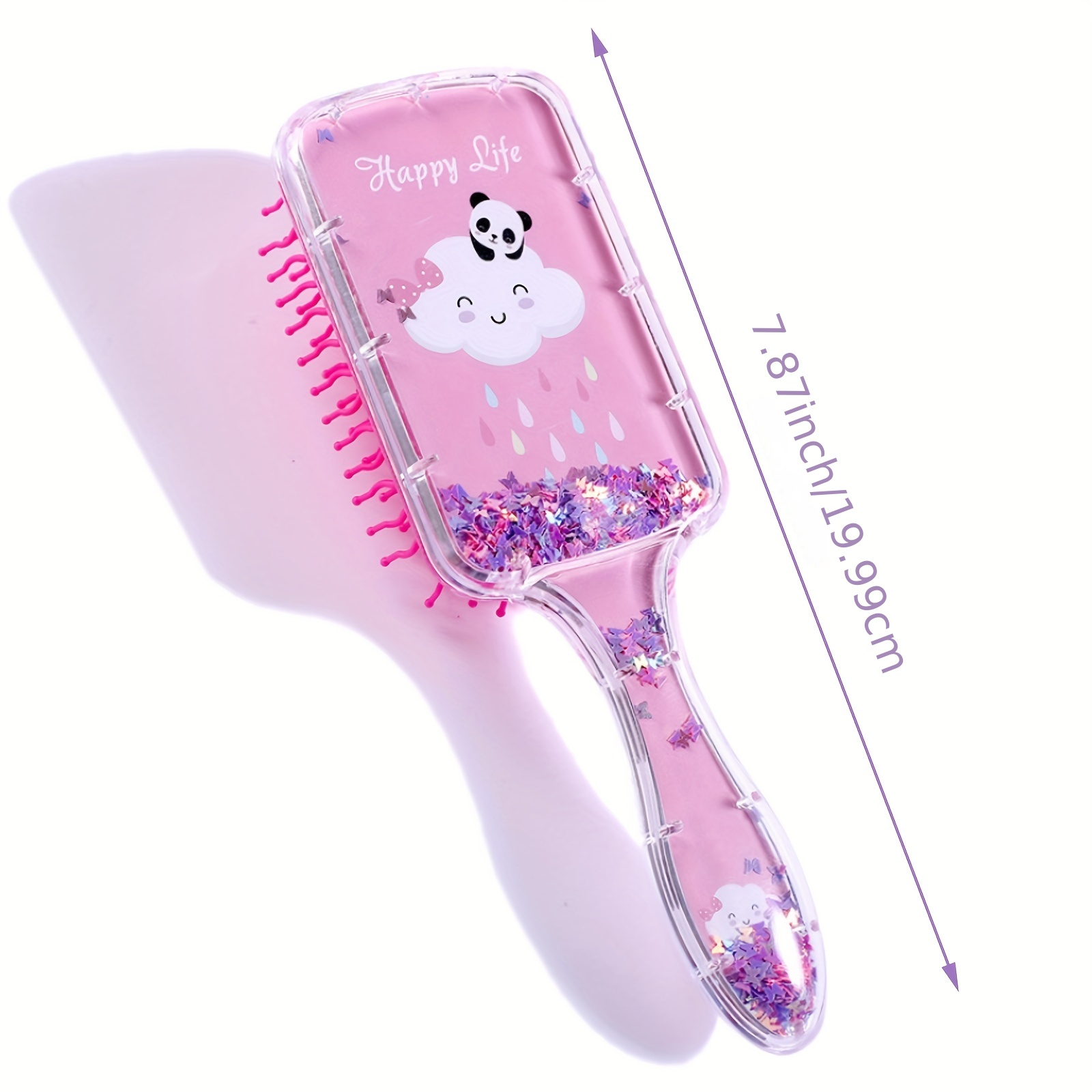 1pc Pink Cute Girly Printed Plastic Oval Hair Brush With Portable