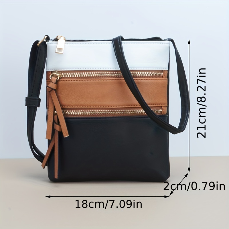 Color Contrast Crossbody Bag Set, Pu Leather Square Bag, Fashion