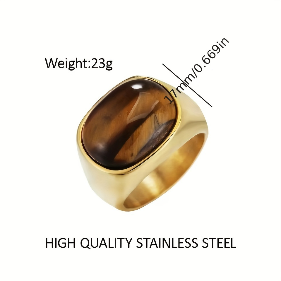 Men's 316L Stainless Steel Ring with Natural Tiger's Eye