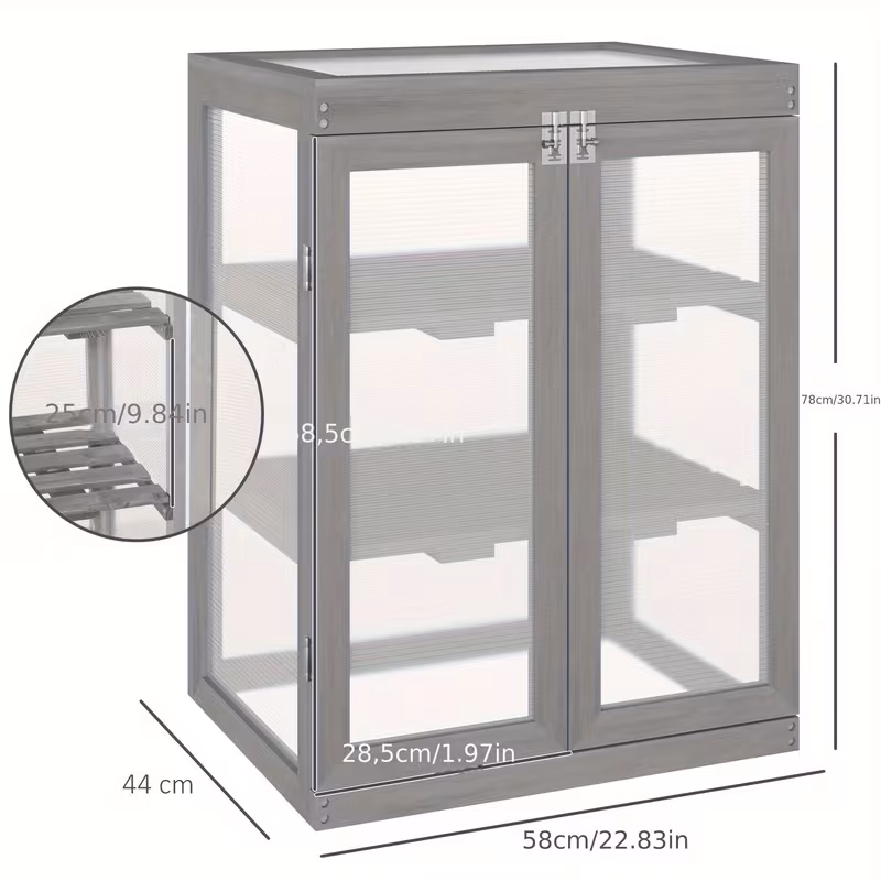 3 step greenhouse cold rack greenhouse with 2 doors made of wood and polycarbonate weather resistant each rack can hold up to 15 dark gray 2
