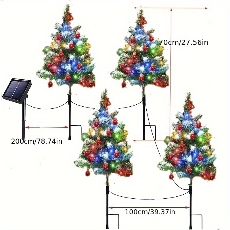 2pcs Solar Cedar Christmas Tree Lights, With 40 LED Four-color Lights,  Two-mode Function, With Constant Light And Flashing, Ground-mounted  Christmas T