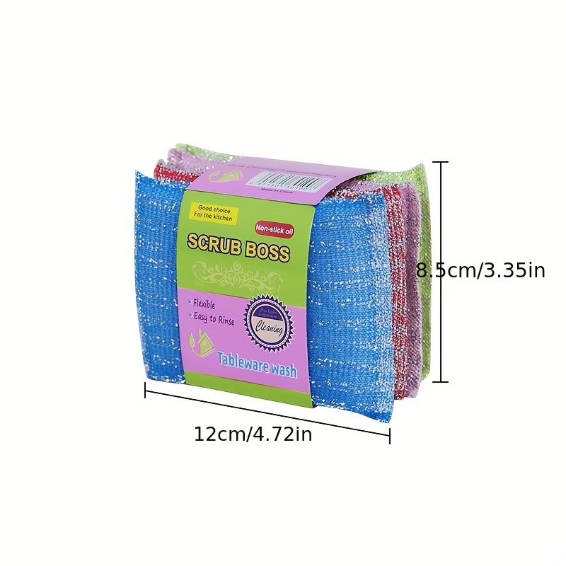 4pcs Random Colour Double-Sided Dishwashing Sponge Set
