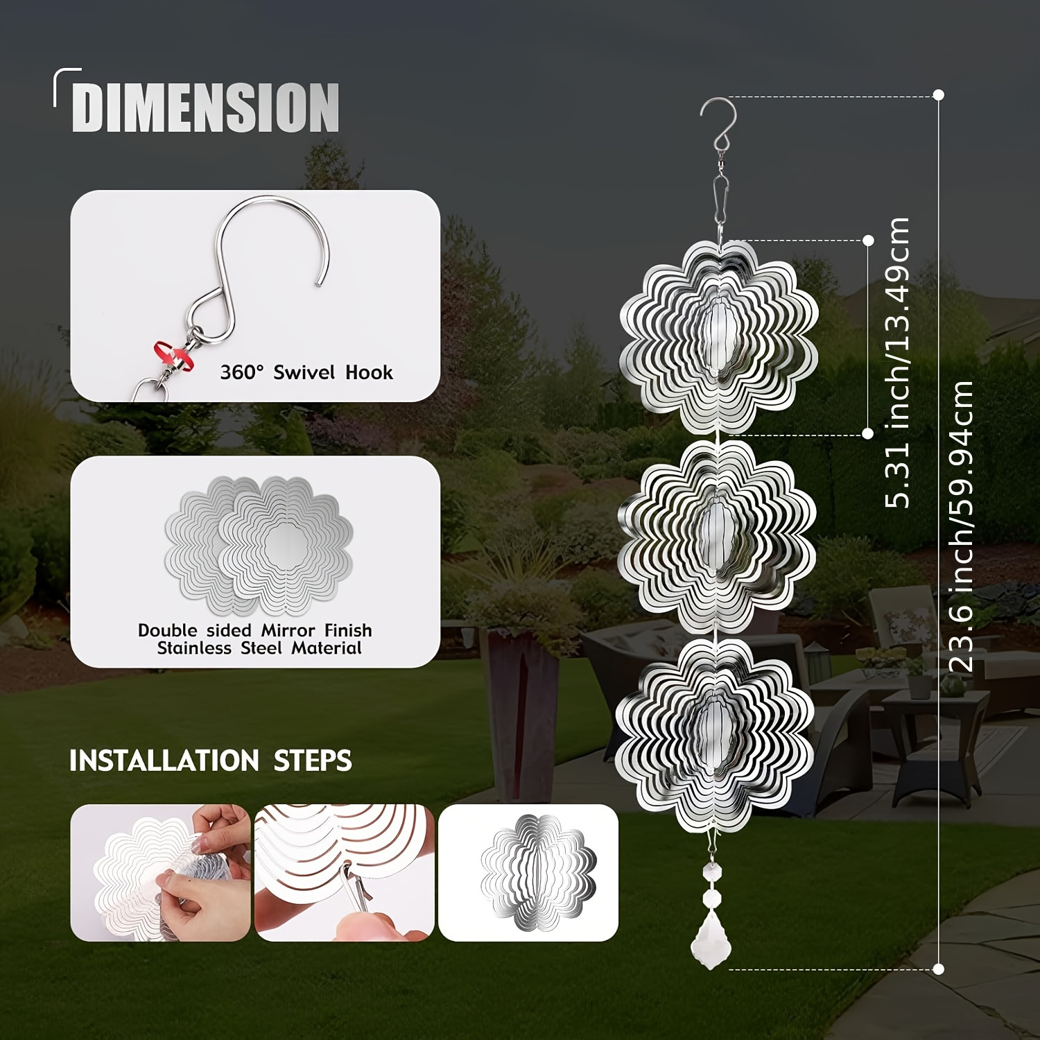 Image of Set Of 3 Outdoor Bird Deterrents With Reflective Golden Hanging 3d Wind Spinner, Garden Decoration, Bird Scare Device, Keeping Birds Away From Your Home Garden .3 Inches/13.5 Centimeters