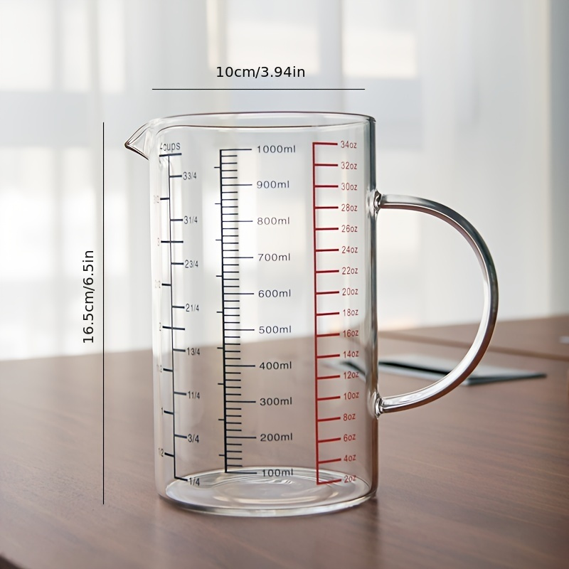 1pc Upgraded Thick Borosilicate Glass Measuring Cup With Dual - Heat-resistant, Handle For Precise Pouring Of Milk, Beverages, - In 34oz/18oz/8oz Sizes, Food-safe