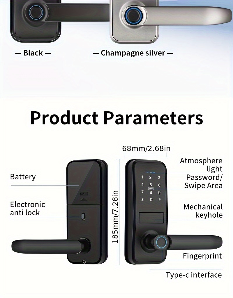 Puerta Electrónica Inteligente TUYA con Huella Digital - Cerradura Multifunción, Fácil Instalación