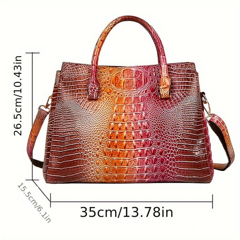 Crocodile Pattern Gradient Large Capacity Tote Bag, Leather