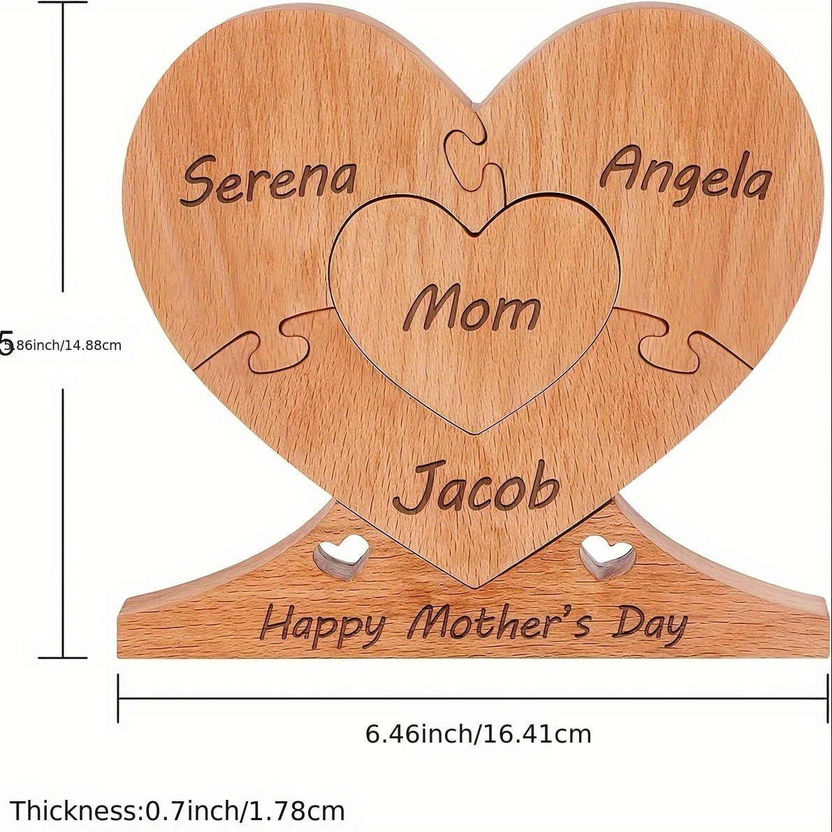 1pc personalized wooden heart puzzle home decor desk ornament solid wood trinket customizable mothers day birthday gift details 5