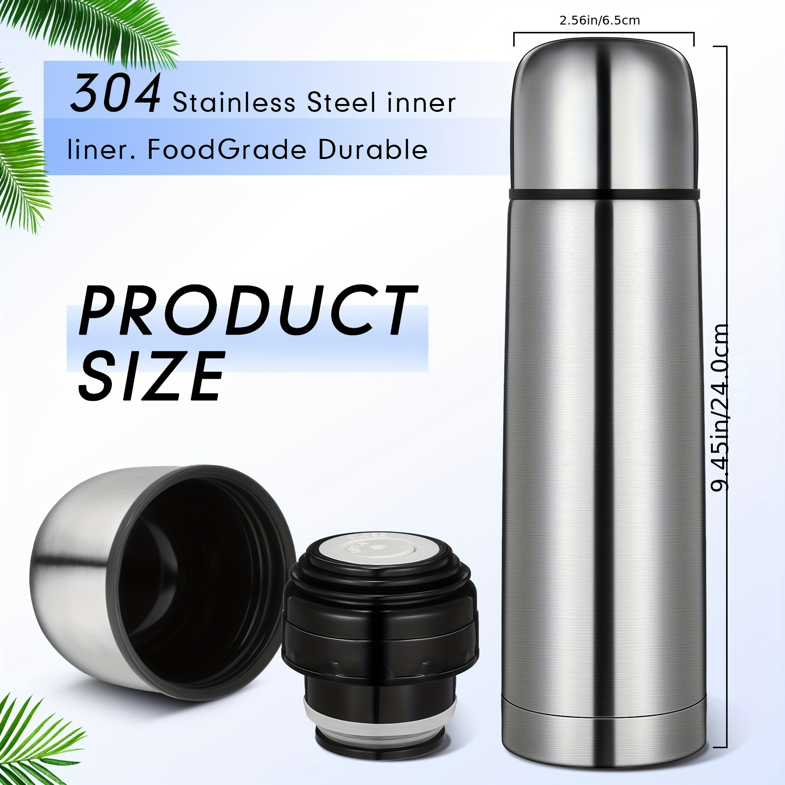 4pcs不锈钢热水瓶17盎司/500毫升热水瓶咖啡旅行杯带杯咖啡店密封真空绝缘瓶，适用于热饮 详情 2