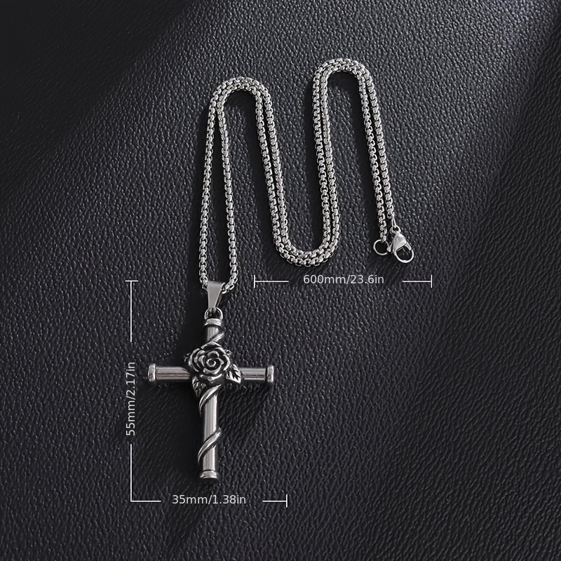 vintage bohemian thorn rose entwined cross pendant necklace stainless steel perfect for everyday wear and gift giving details 4