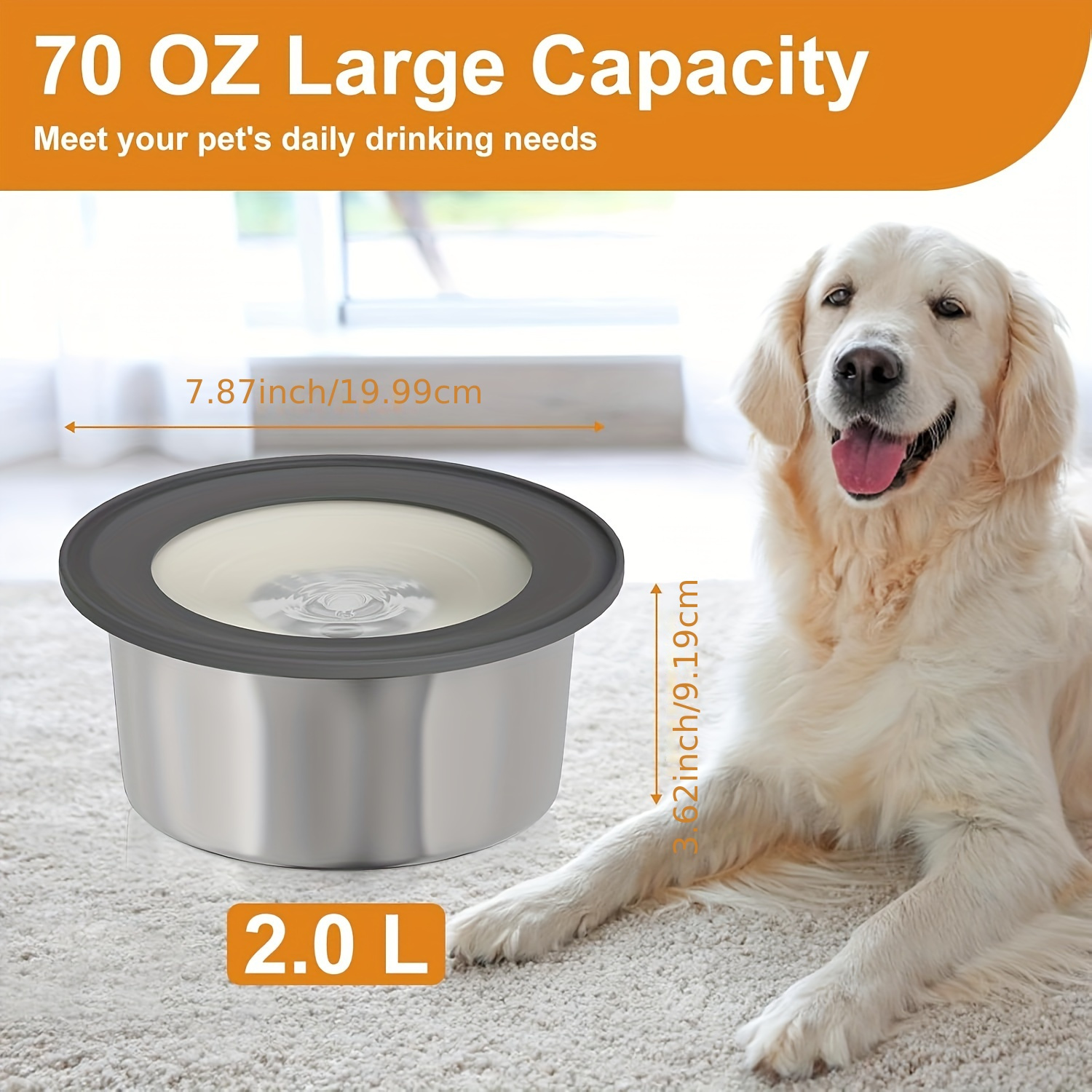 

Leak-free Dog Water Bowl, 2l/700z Stainless Water Bowl Splash Proof Pet Water Dispenser, Drink Slowlywater Bowl, Suitable For Messy Dogs, Cats