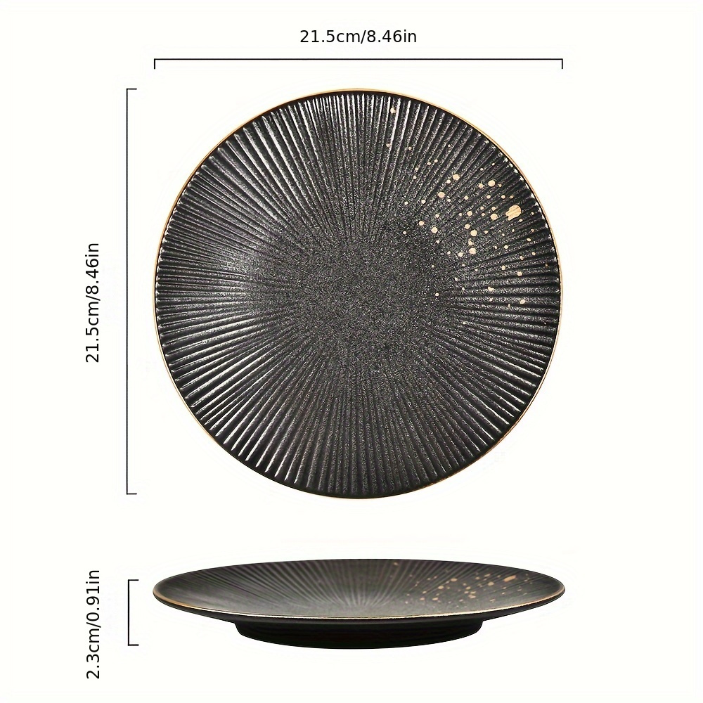 1pc Matte Black Ceramic Dinner Plates For Steak Dessert Snacks Fruit Salad  ,For Food Service And Kitchen Accessories