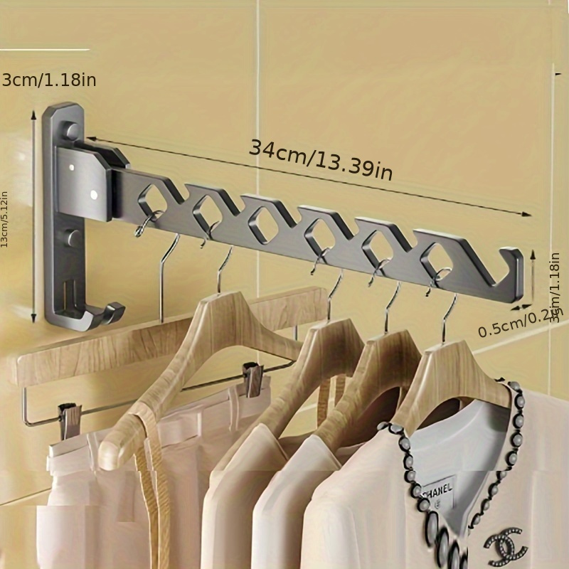 TEMU Wall-mounted Adjustable Angle Clothes Drying Rack, Collapsible Large Loading-bearing Metal Coat Hanger And Dryer Organizer, Clothing Organizer, Drying Racks