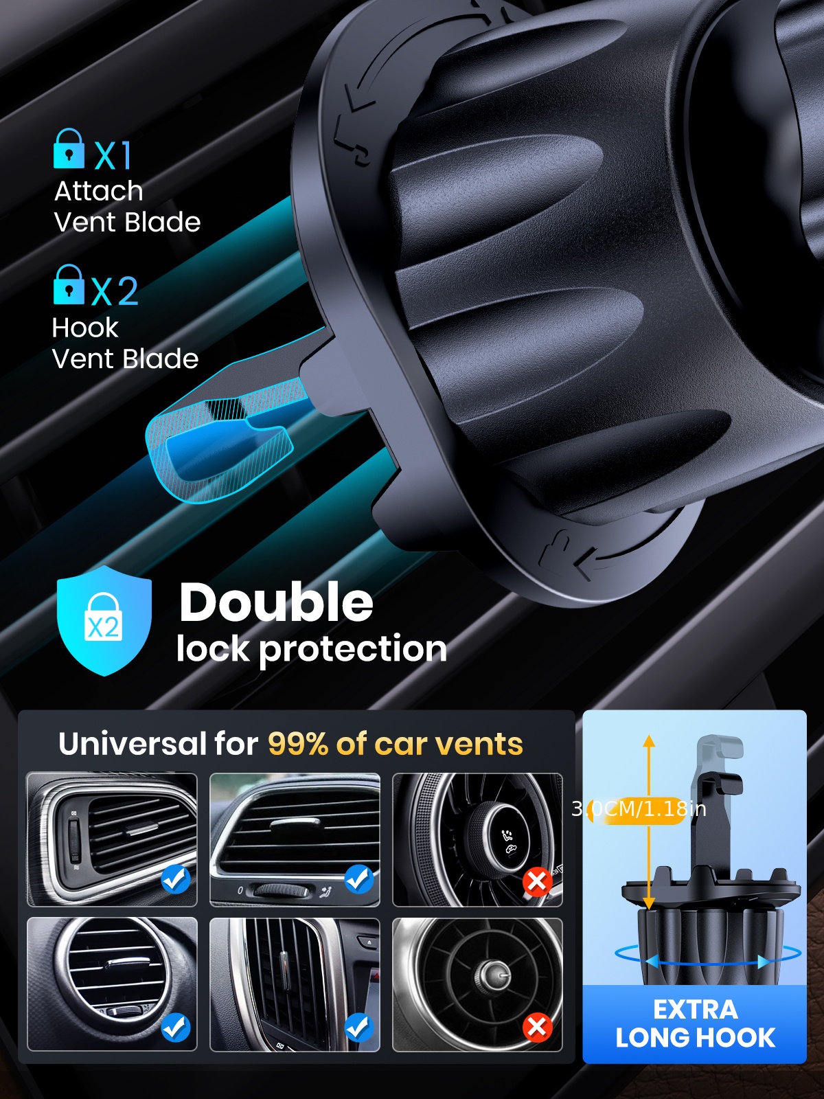 Big Phones & Thick Cases? No Problem! Car Air Vent Phone Mount - The  Ultimate Hands-Free Cell Phone Holder!