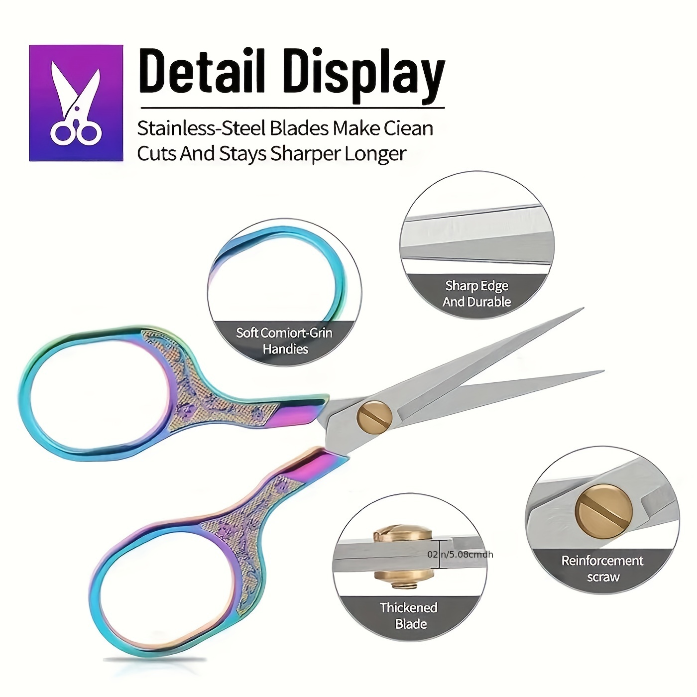 Stainless Steel Detail Craft Scissors Suit Straight Round - Temu