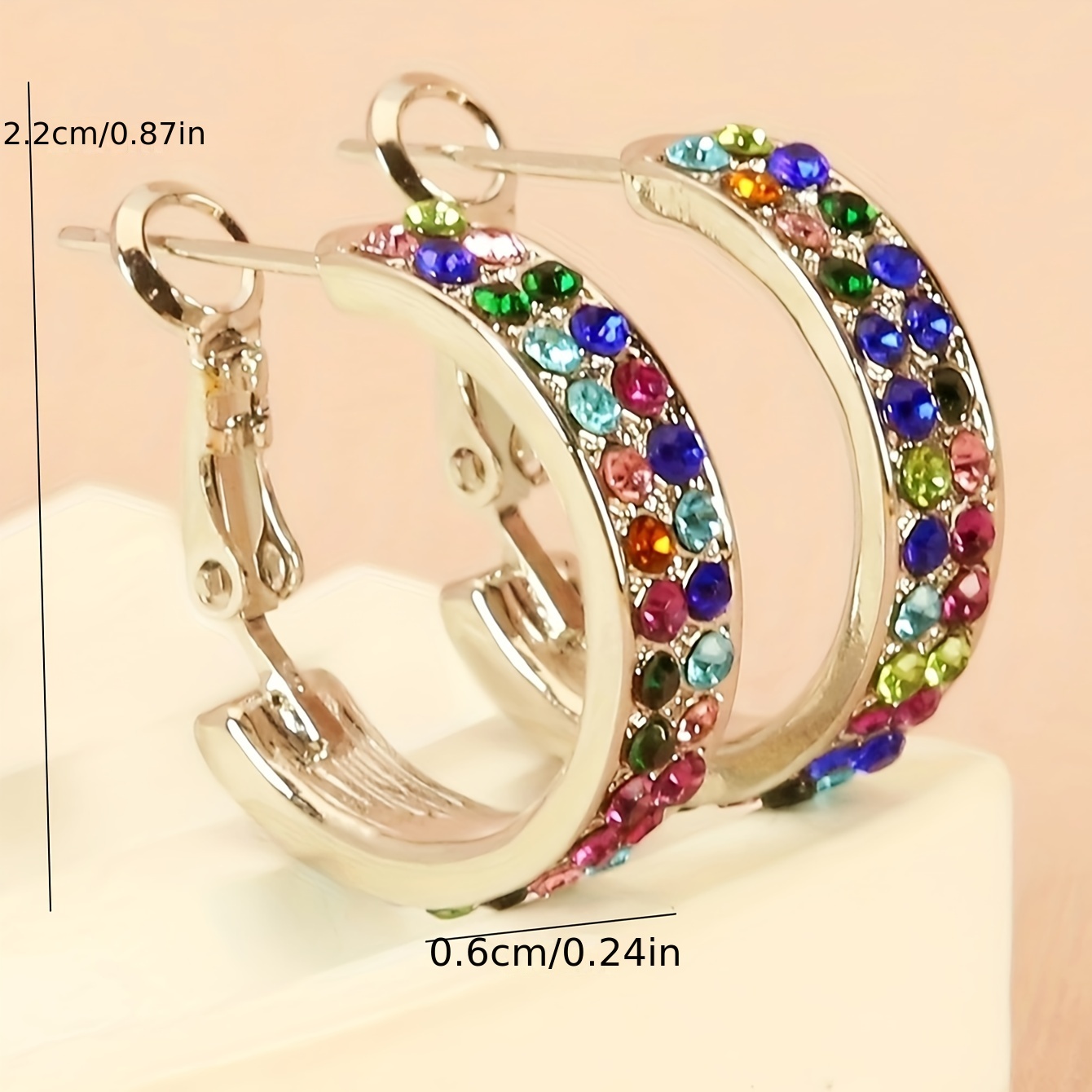 14K Gold Plated Rhinestone Hoop Earrings - Colorful Crystal Drop Costume Jewelry For Women