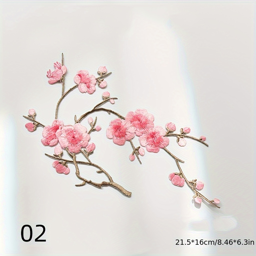 patch ricamato con fiori di prugno, patch ricamato con   invernale con retro adesivo, patch da stirare per abbigliamento, borse, tende, applicazione ricamata, patch con fiori di prugno, patch fai da te per qipao