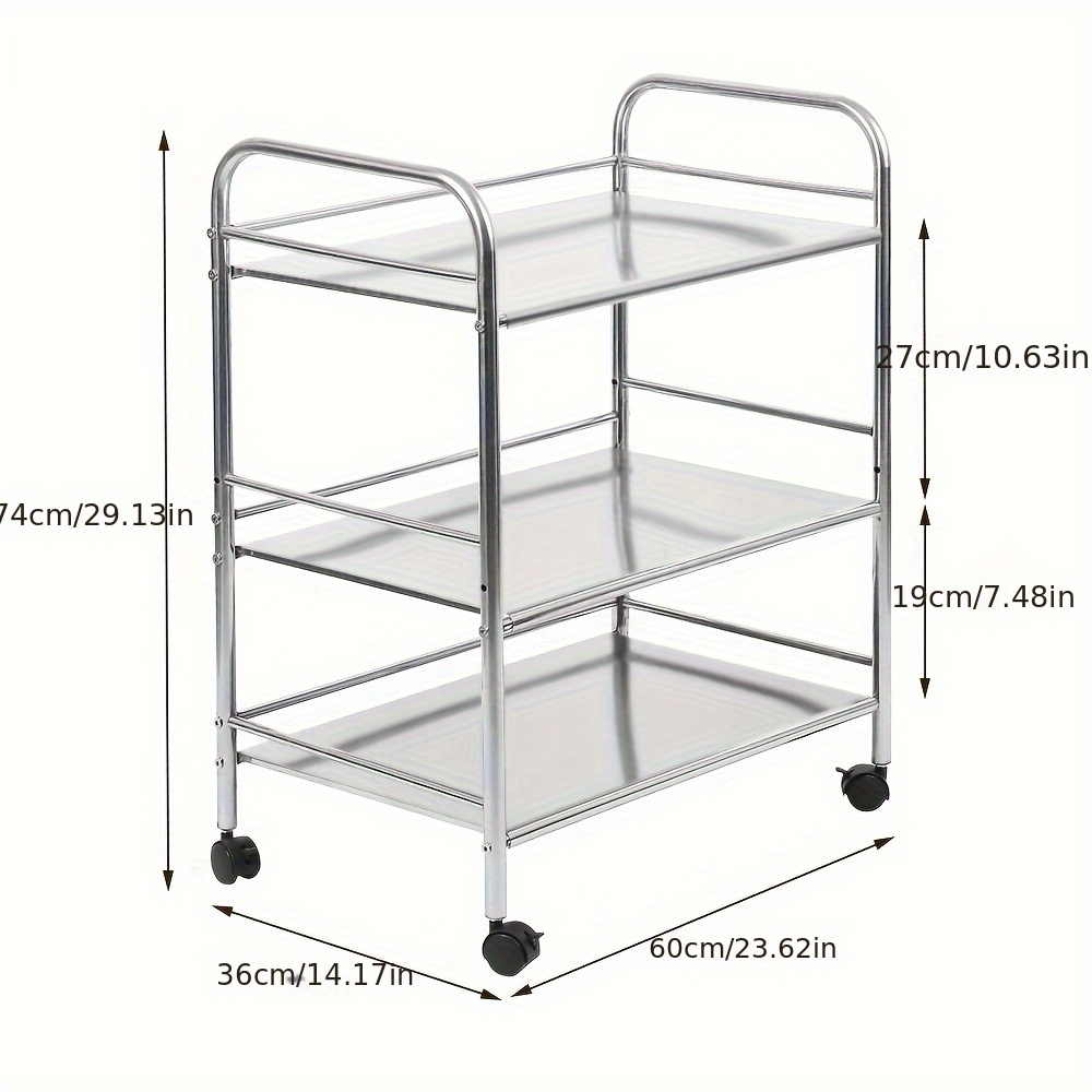 3-tier Stainless Steel Utility Cart With Locking Wheels - 60x36x74cm Commercial Kitchen Cart, Heavy Duty Serving Trolley For Restaurant, Bar & Home Use