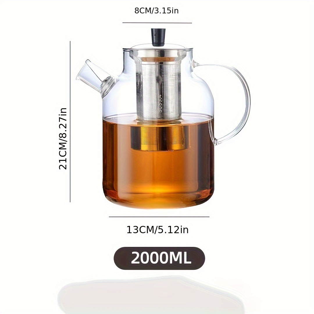 Large Insulated Handle Glass Teapot With Detachable Tea Infuser, Suitable For Afternoon Tea, Coffee, Fruit Infusion, Etc., Compatible With Stovetop And Multiple Capacity Options