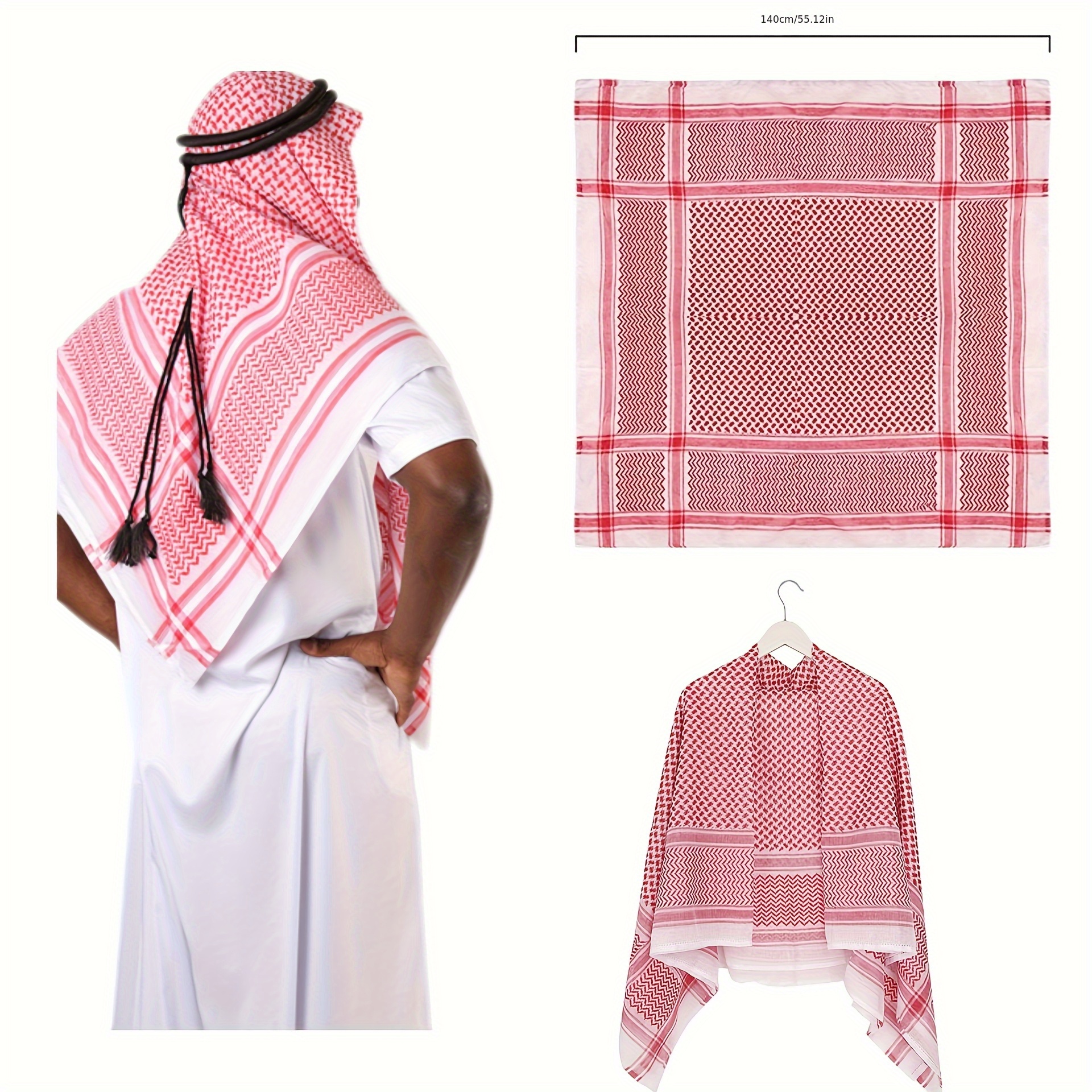 Mens Arab Keffiyeh Shemagh Desert Prince Head Wrap Scarf Middle Eastern Traditional Islamic Muslim Headwear (10# Black