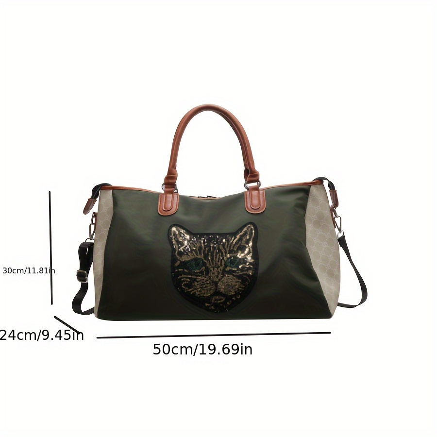 large capacity sequins cat pattern luggage handbag versatile portable duffle bag short distance zipper storage bag details 2