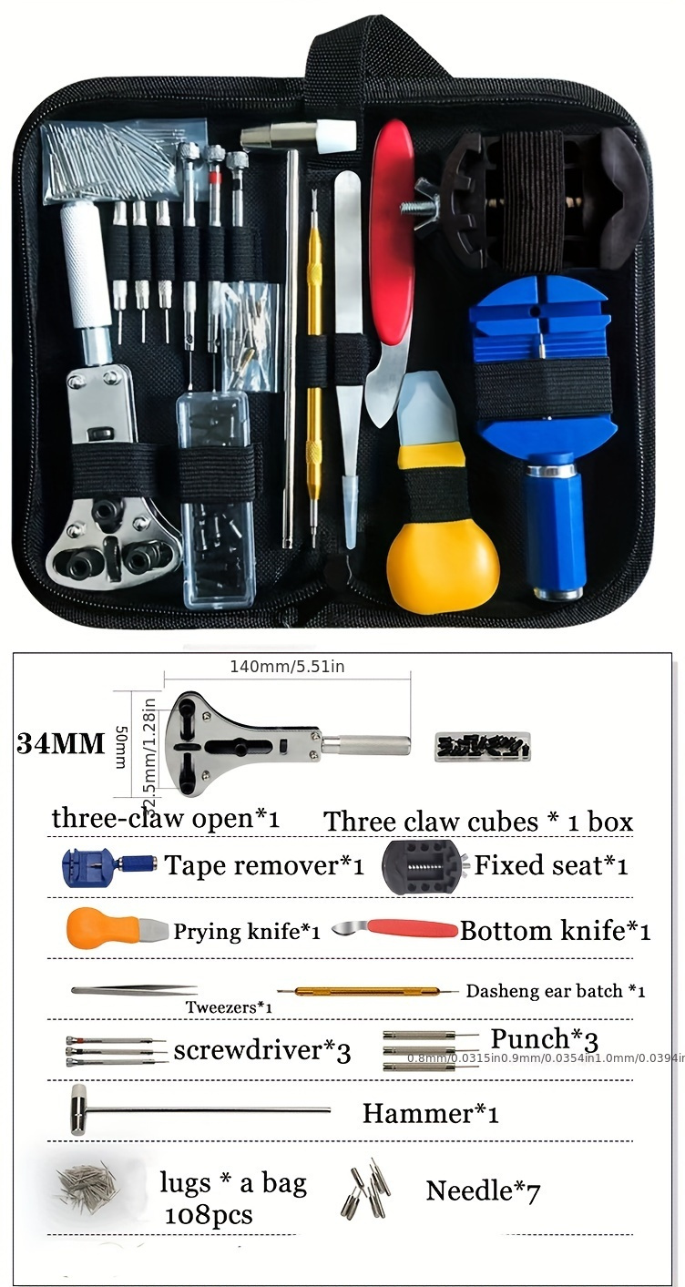 147pcs Watch Repair Kit with Durable Carbon Steel Tools, Easy Assembly & Maintenance - Includes Storage Bag, Home Use, Multifunctional details 0