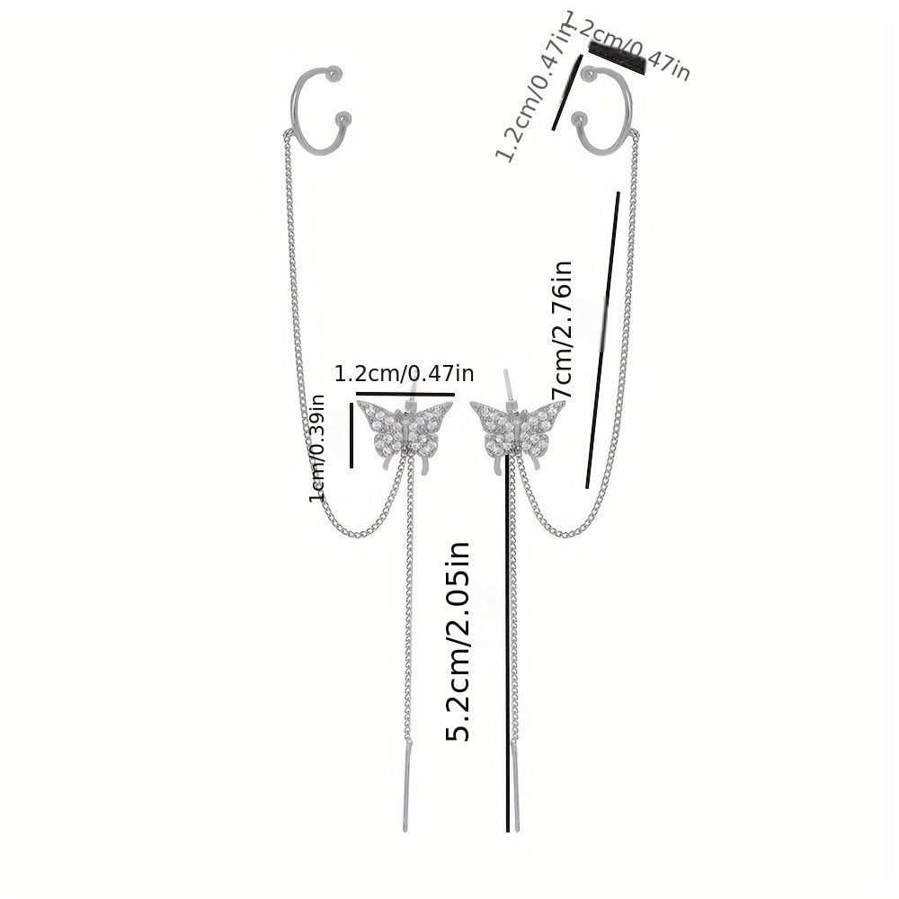 elegant     ear cuff with sparkling zirconia stones and tassel accents chic c shaped ear clip for women ideal for weddings and daily wear details 3